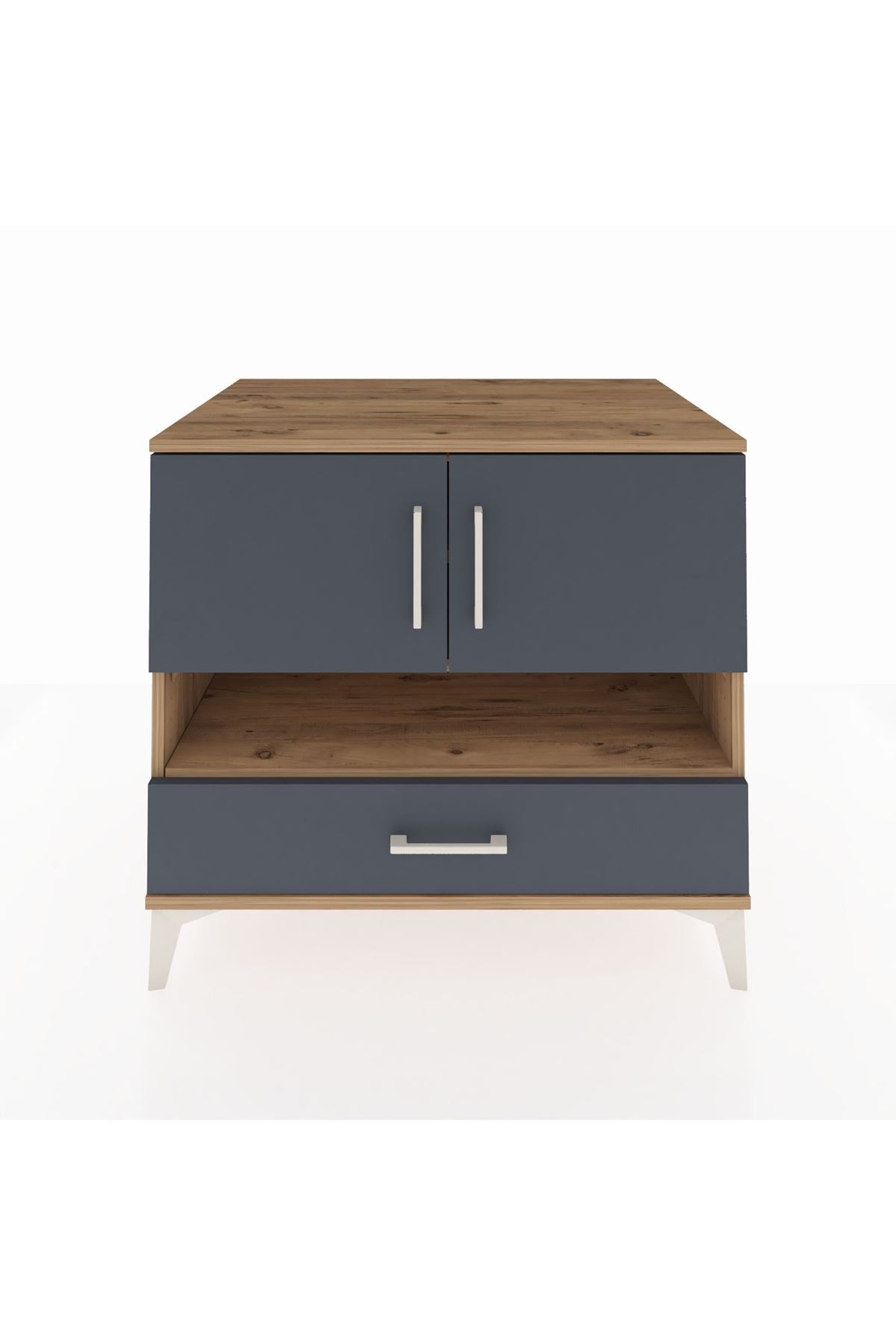 Kronos Şifonyer 3 Raflı Tek Çekmeceli 2 Kapaklı 88x59x80 Çam-Antrasit