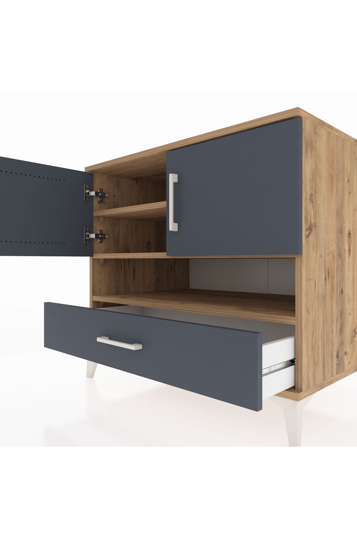 Kronos Şifonyer 3 Raflı Tek Çekmeceli 2 Kapaklı 88x59x80 Çam-Antrasit