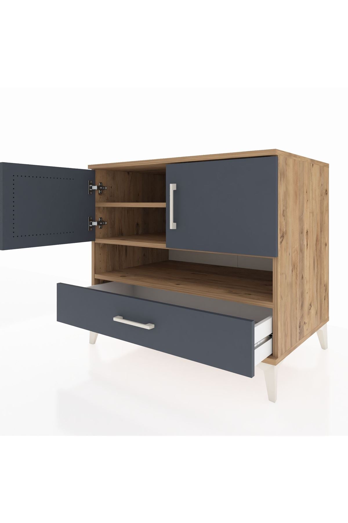 Kronos Şifonyer 3 Raflı Tek Çekmeceli 2 Kapaklı 88x59x80 Çam-Antrasit