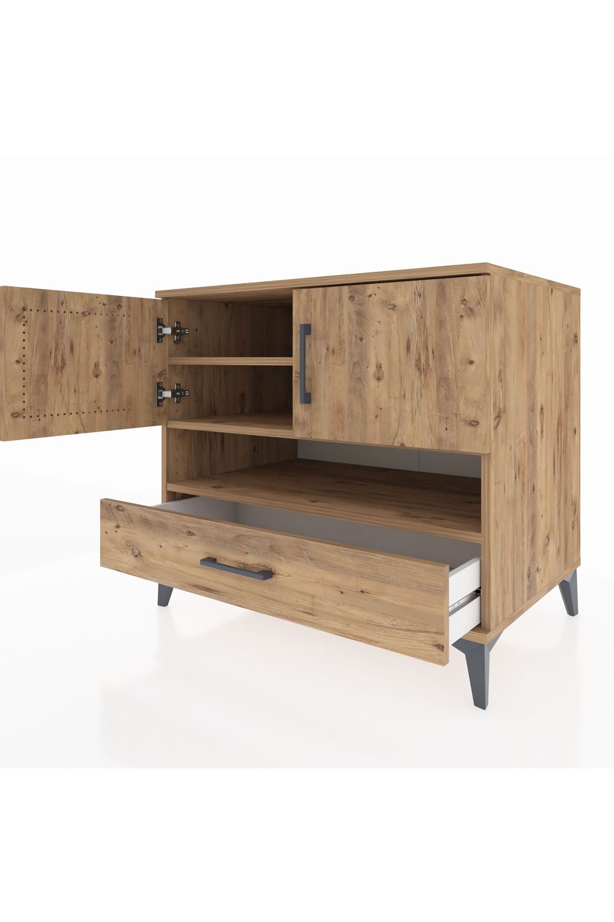 Kronos Şifonyer 3 Raflı Tek Çekmeceli 2 Kapaklı 88x59x80 Çam-Çam