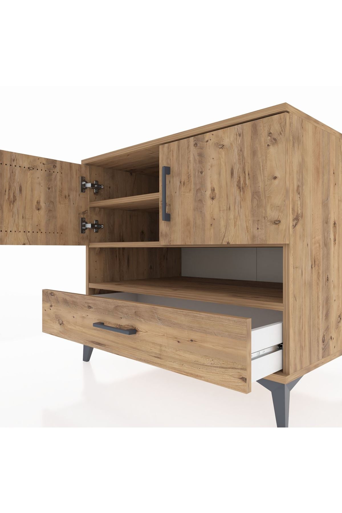 Kronos Şifonyer 3 Raflı Tek Çekmeceli 2 Kapaklı 88x59x80 Çam-Çam