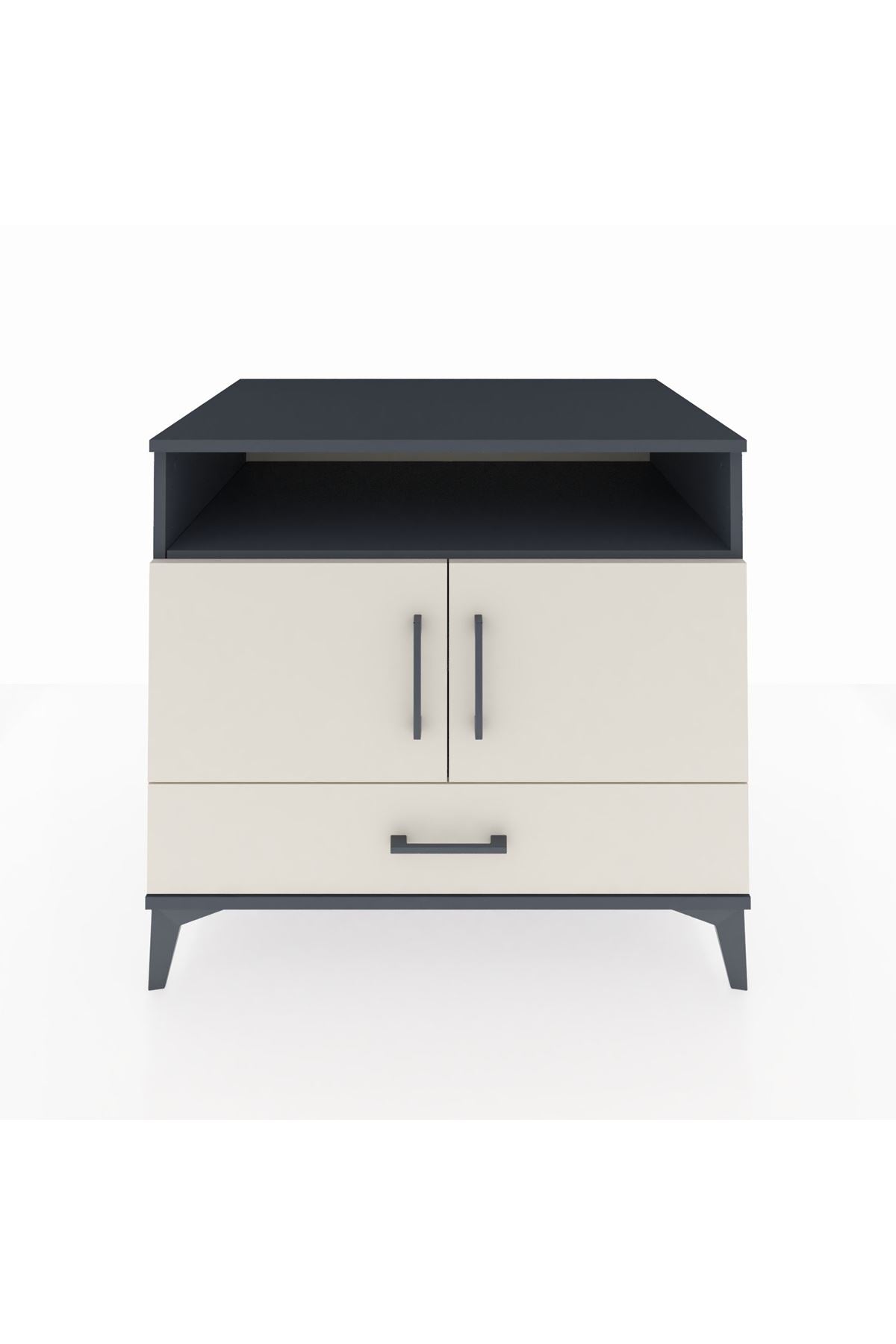 Kronos Şifonyer 3 Raflı Tek Çekmeceli 2 Kapaklı 88x59x80 Antrasit-Aytaşı