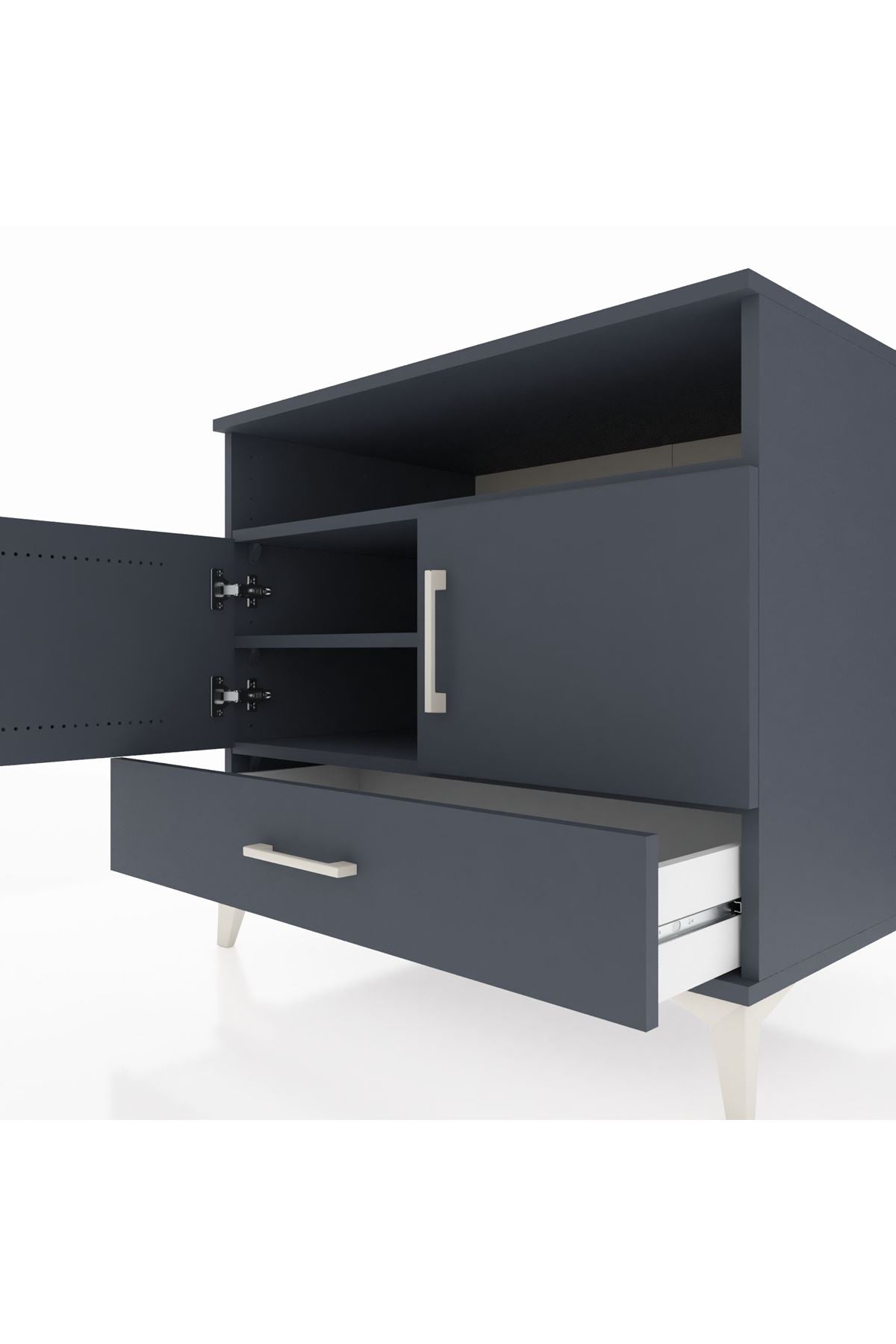 Kronos Şifonyer 3 Raflı Tek Çekmeceli 2 Kapaklı 88x59x80 Antrasit-Antrasit