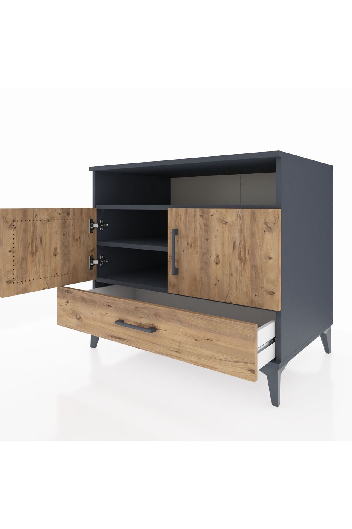 Kronos Şifonyer 3 Raflı Tek Çekmeceli 2 Kapaklı 88x59x80 Antrasit-Çam