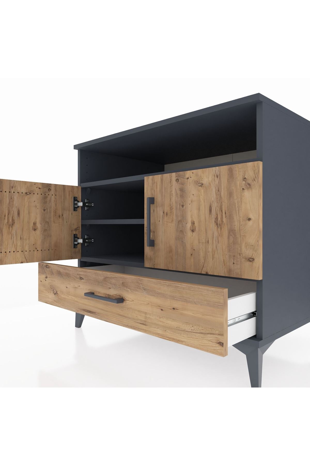 Kronos Şifonyer 3 Raflı Tek Çekmeceli 2 Kapaklı 88x59x80 Antrasit-Çam