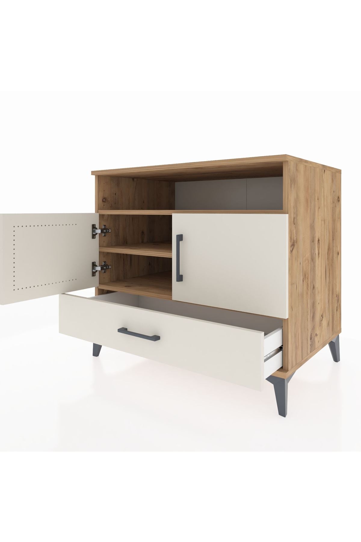 Kronos Şifonyer 3 Raflı Tek Çekmeceli 2 Kapaklı 88x59x80 Çam-Aytaşı