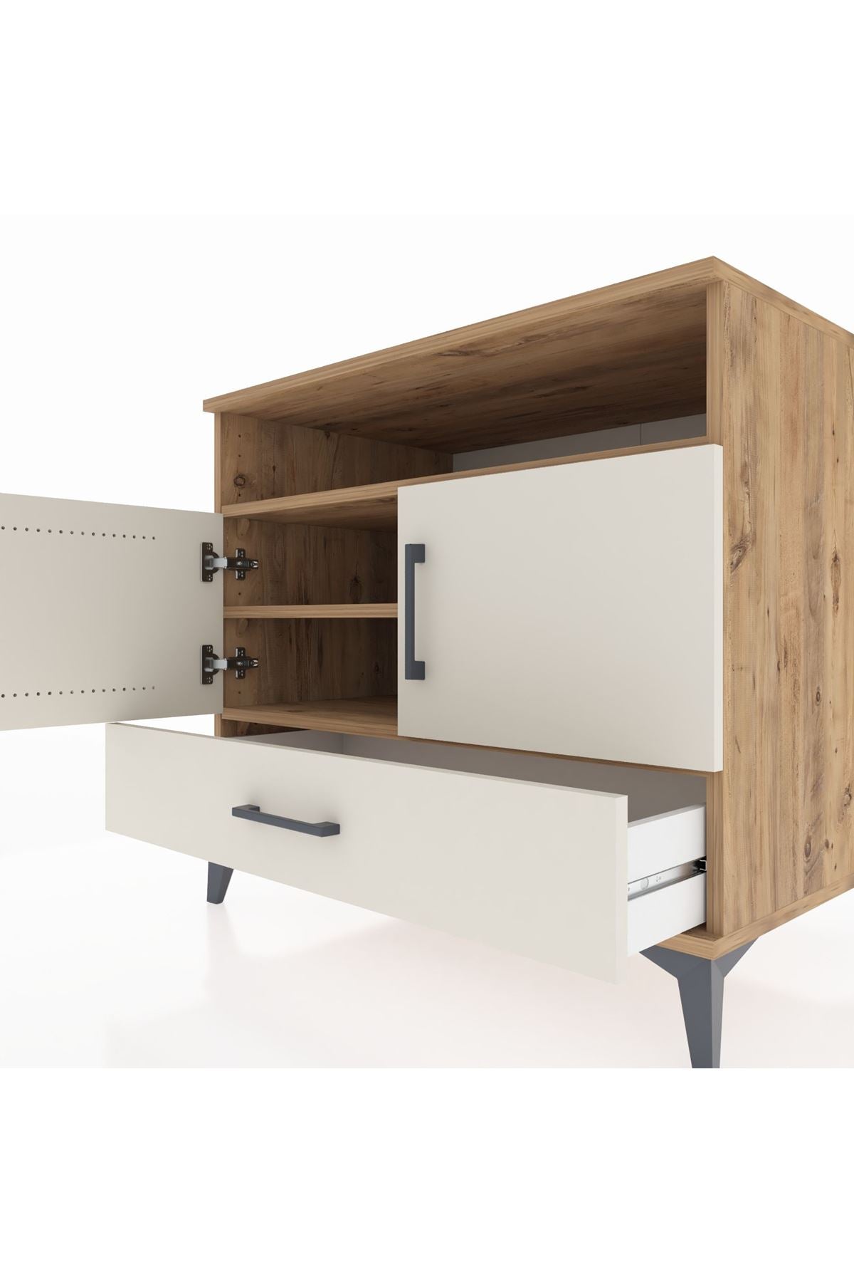 Kronos Şifonyer 3 Raflı Tek Çekmeceli 2 Kapaklı 88x59x80 Çam-Aytaşı