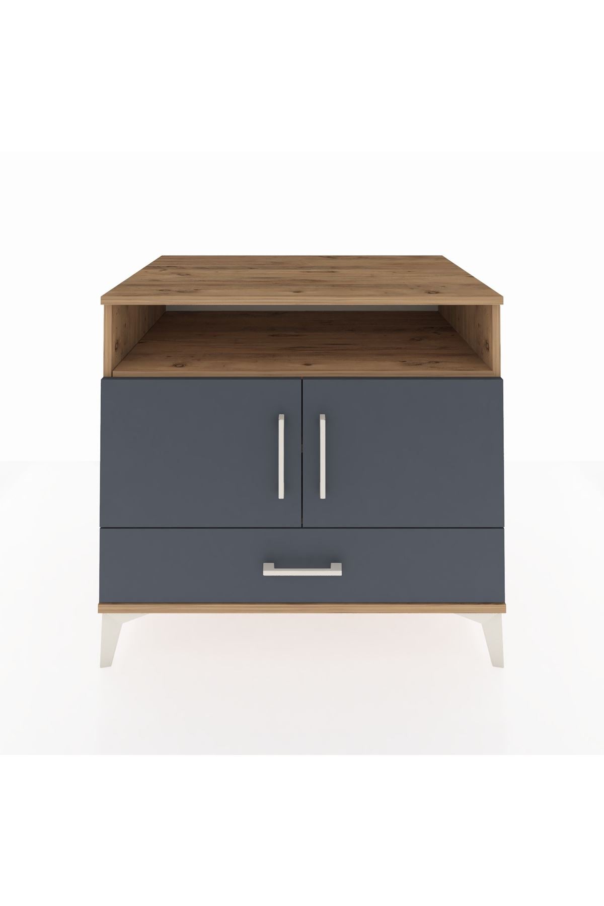 Kronos Şifonyer 3 Raflı Tek Çekmeceli 2 Kapaklı 88x59x80 Çam-Antrasit