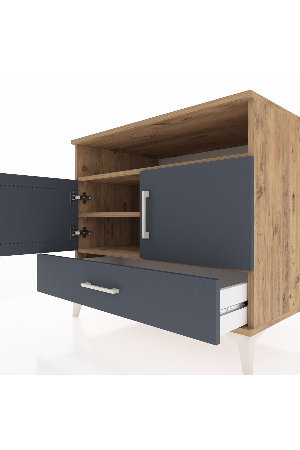 Kronos Şifonyer 3 Raflı Tek Çekmeceli 2 Kapaklı 88x59x80 Çam-Antrasit