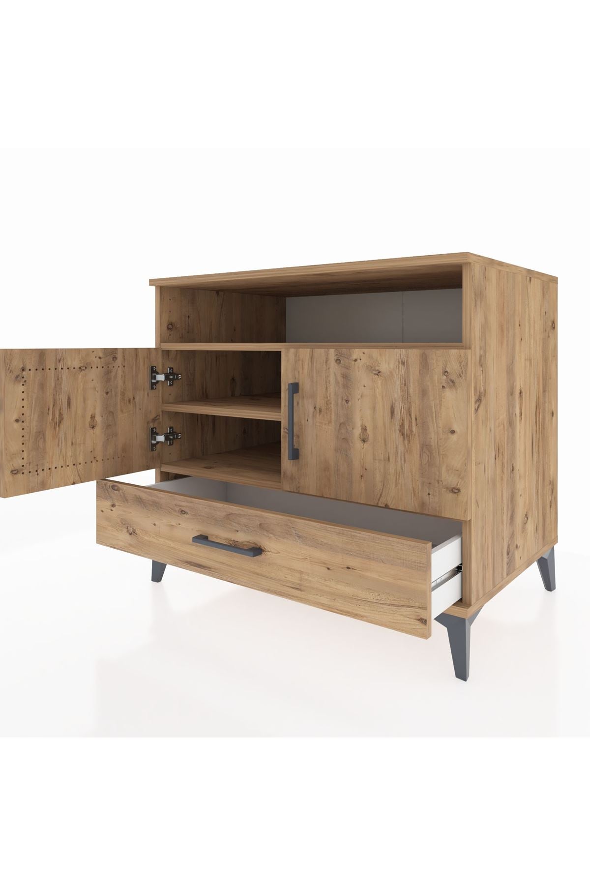 Kronos Şifonyer 3 Raflı Tek Çekmeceli 2 Kapaklı 88x59x80 Çam-Çam