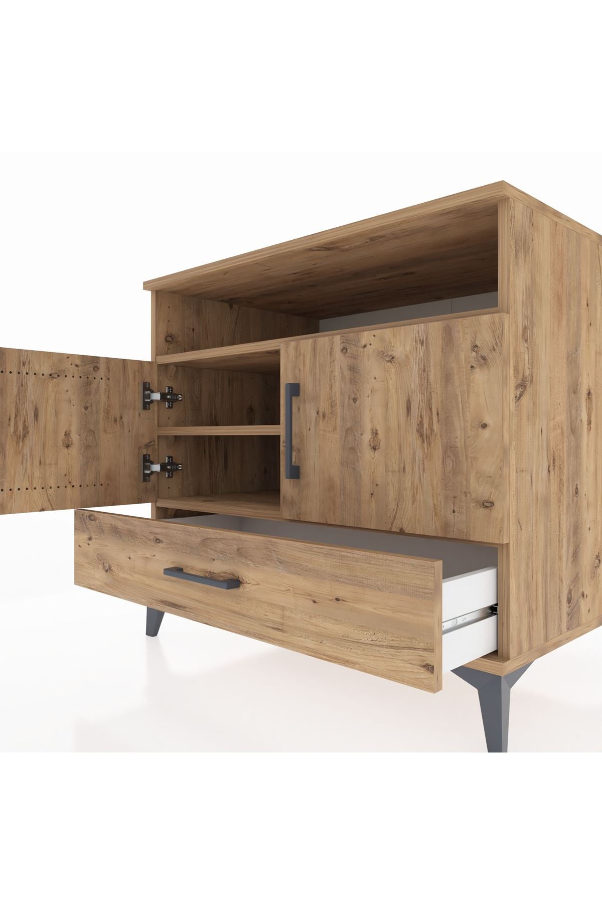 Kronos Şifonyer 3 Raflı Tek Çekmeceli 2 Kapaklı 88x59x80 Çam-Çam