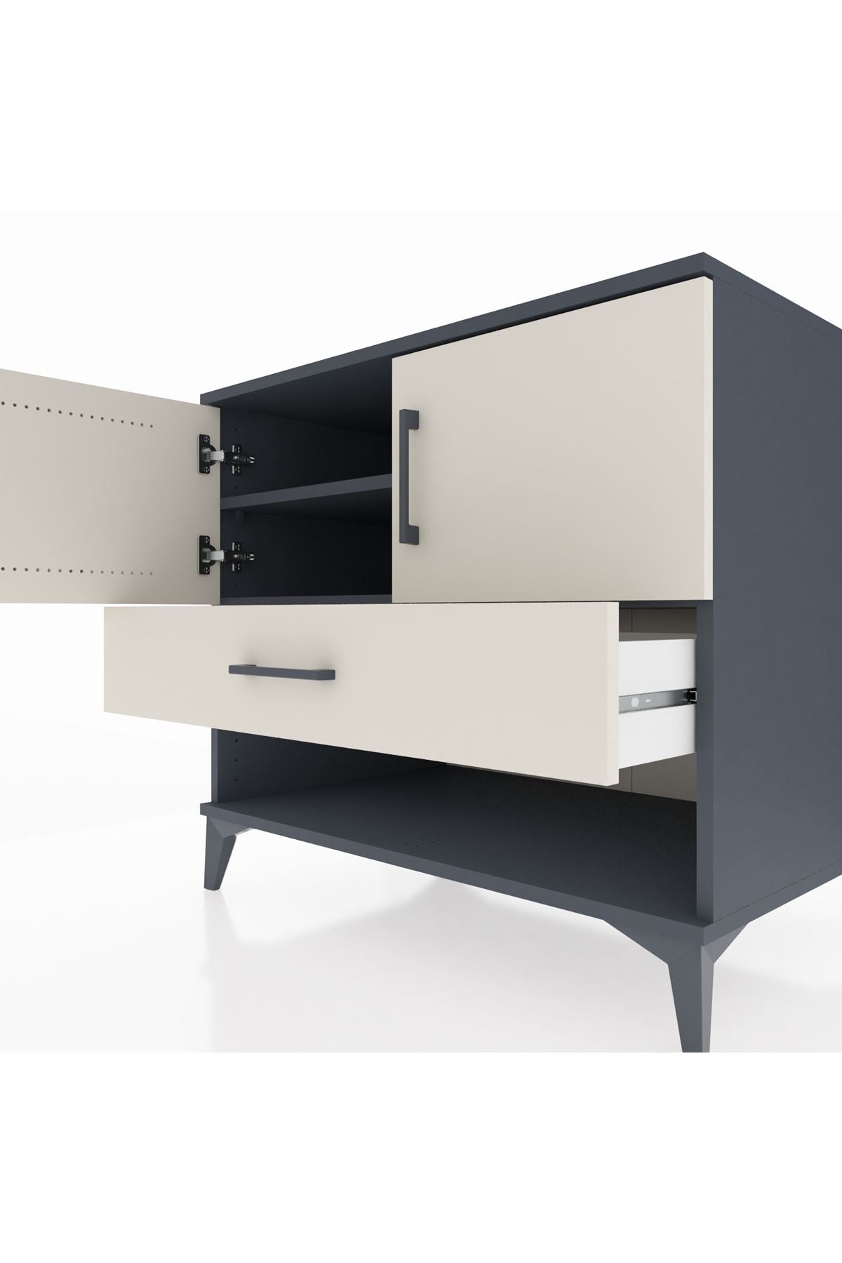 Kronos Şifonyer 2 Raflı Tek Çekmeceli 2 Kapaklı 88x59x80 Antrasit-Aytaşı