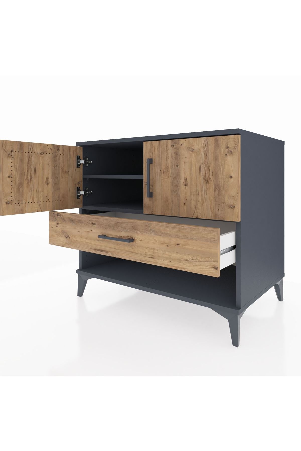 Kronos Şifonyer 2 Raflı Tek Çekmeceli 2 Kapaklı 88x59x80 Antrasit-Çam