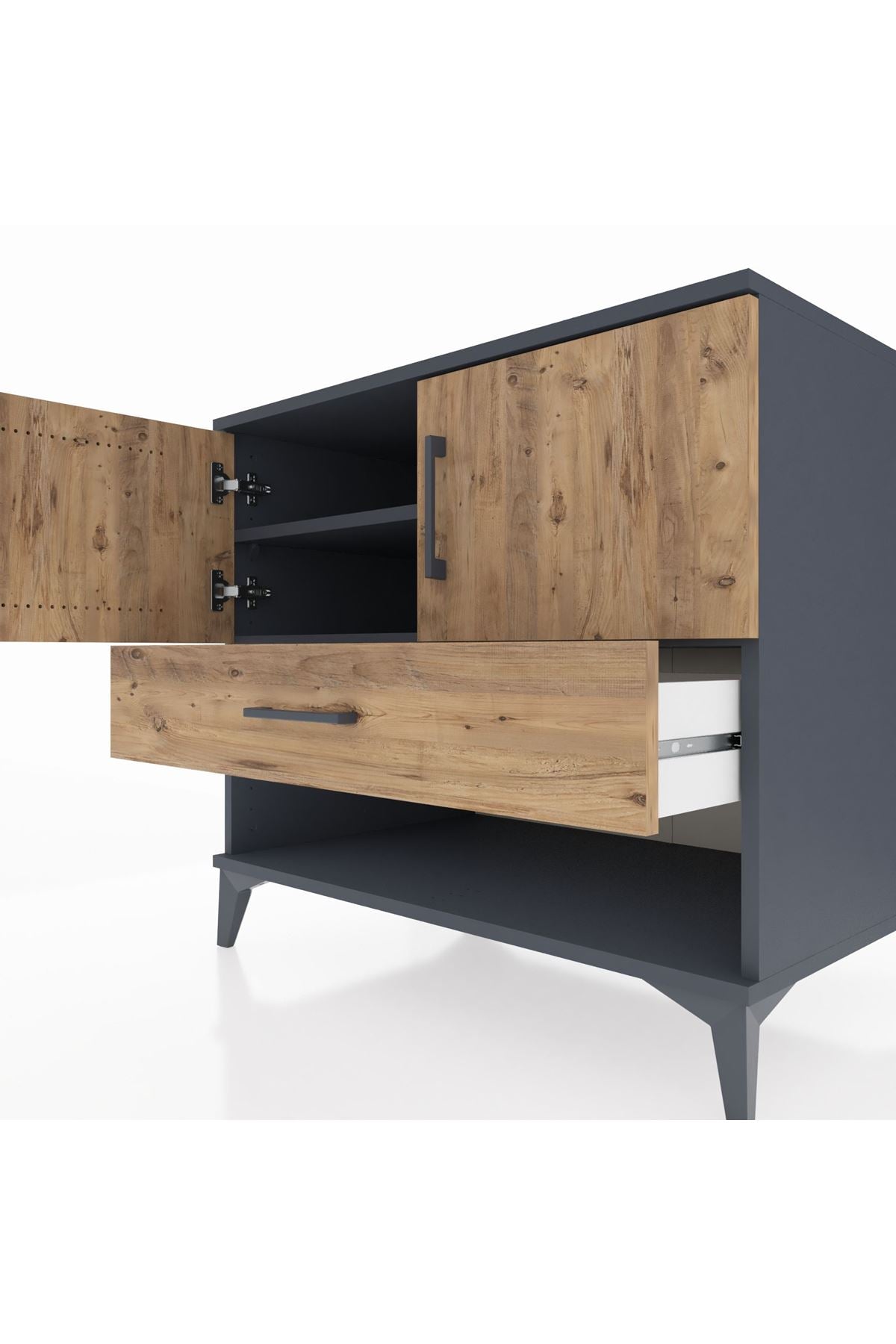 Kronos Şifonyer 2 Raflı Tek Çekmeceli 2 Kapaklı 88x59x80 Antrasit-Çam