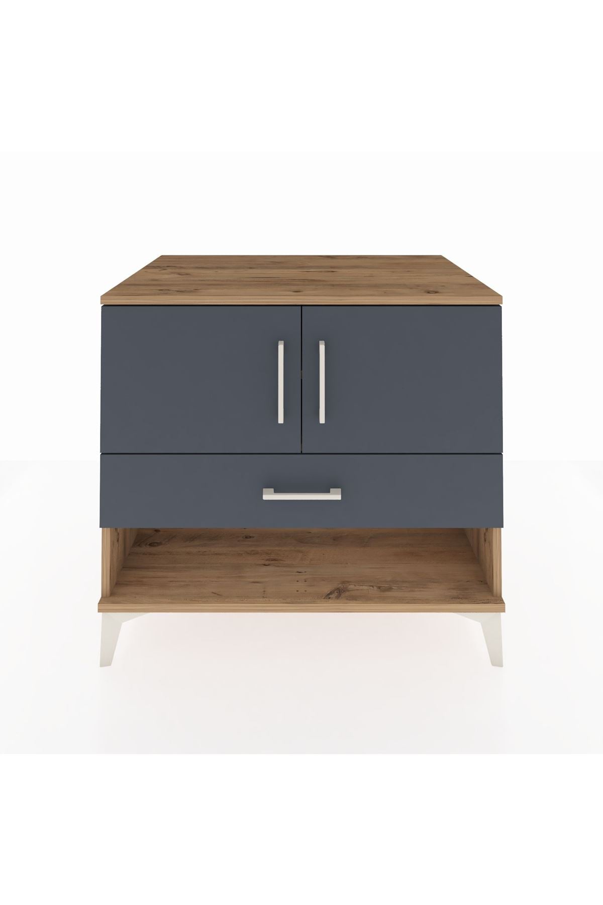 Kronos Şifonyer 2 Raflı Tek Çekmeceli 2 Kapaklı 88x59x80 Çam-Antrasit