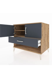 Kronos Şifonyer 2 Raflı Tek Çekmeceli 2 Kapaklı 88x59x80 Çam-Antrasit