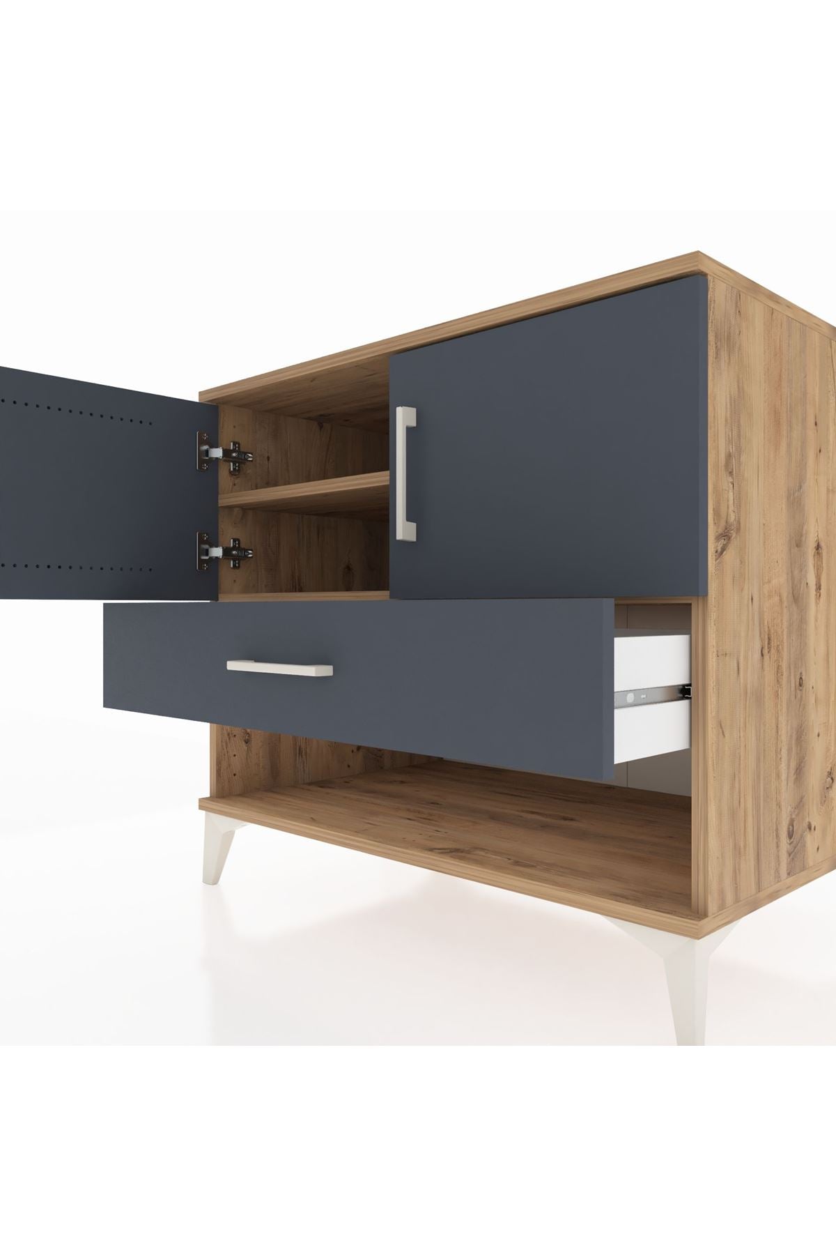 Kronos Şifonyer 2 Raflı Tek Çekmeceli 2 Kapaklı 88x59x80 Çam-Antrasit