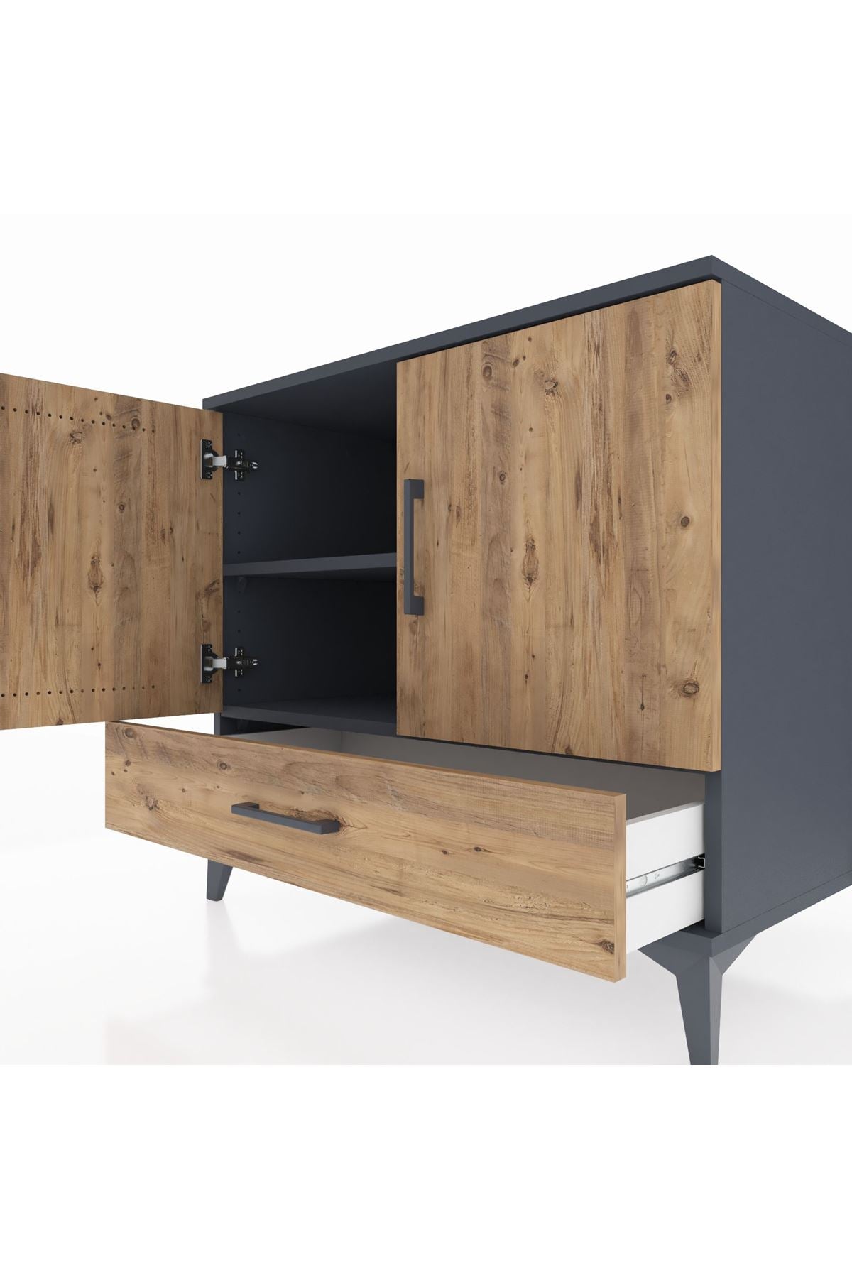 Kronos Şifonyer 2 Raflı Tek Çekmeceli 2 Kapaklı 88x59x80 Antrasit-Çam