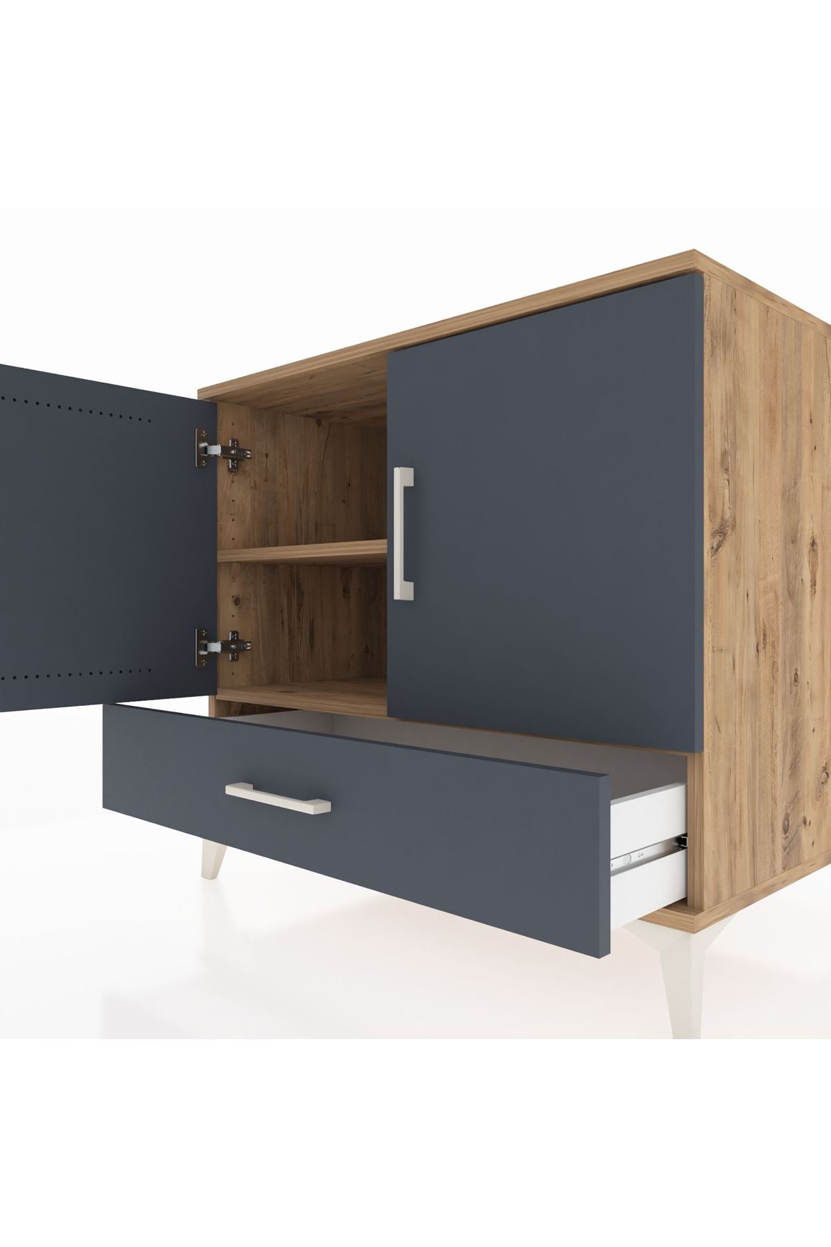 Kronos Şifonyer 2 Raflı Tek Çekmeceli 2 Kapaklı 88x59x80 Çam-Antrasit