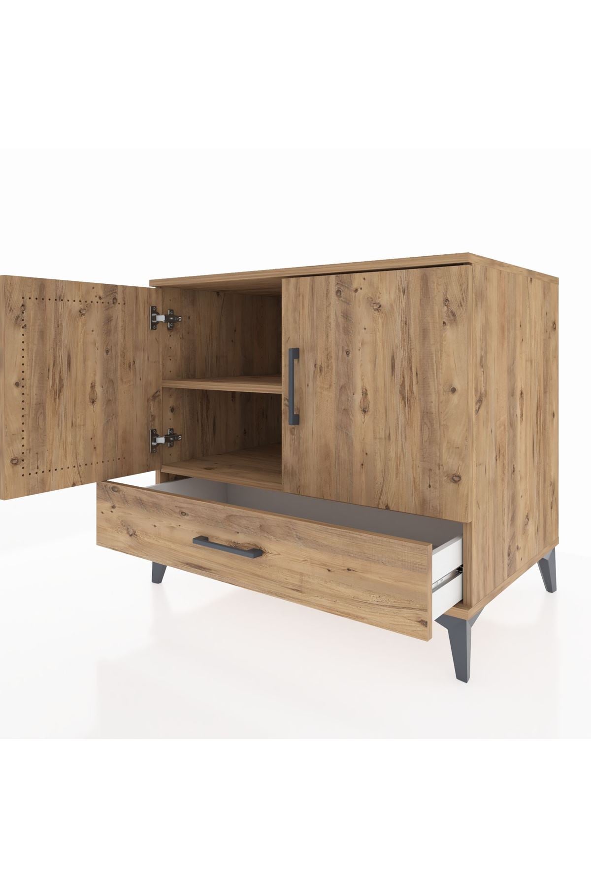 Kronos Şifonyer 2 Raflı Tek Çekmeceli 2 Kapaklı 88x59x80 Çam-Çam