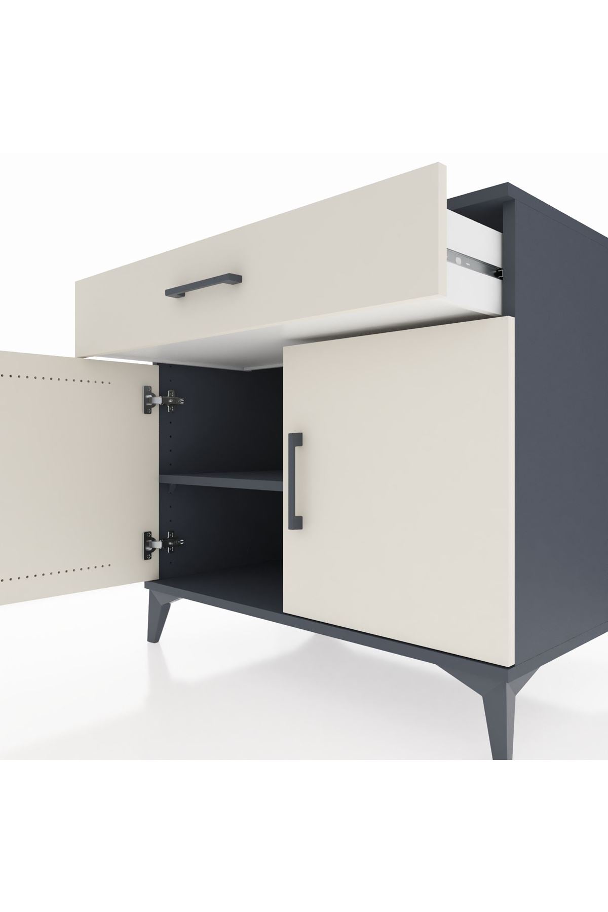 Kronos Şifonyer Tek Raflı Tek Çekmeceli 2 Kapaklı 88x59x80 Antrasit-Aytaşı