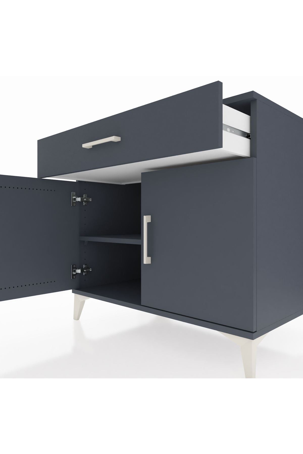 Kronos Şifonyer Tek Raflı Tek Çekmeceli 2 Kapaklı 88x59x80 Antrasit-Antrasit