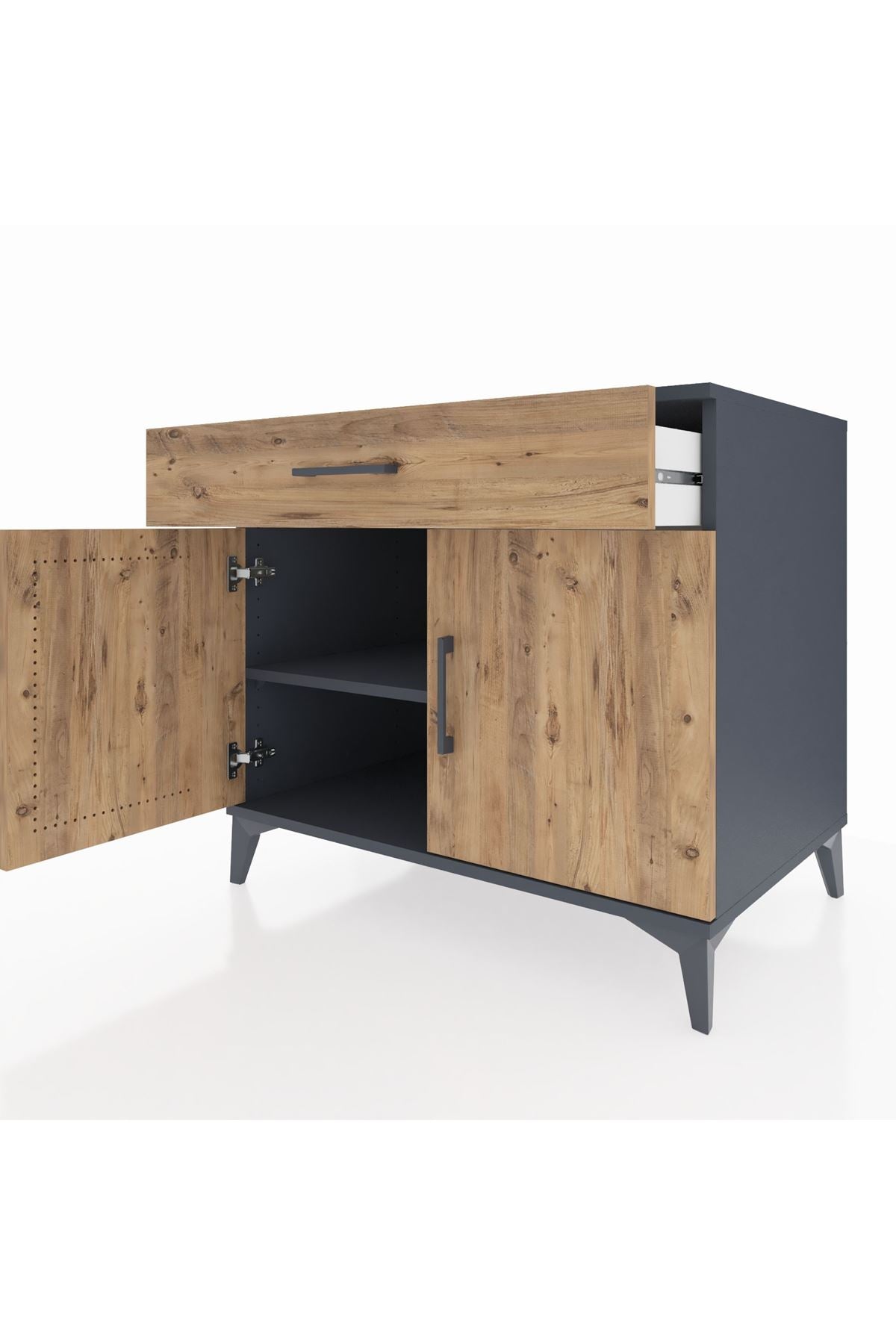 Kronos Şifonyer Tek Raflı Tek Çekmeceli 2 Kapaklı 88x59x80 Antrasit-Çam