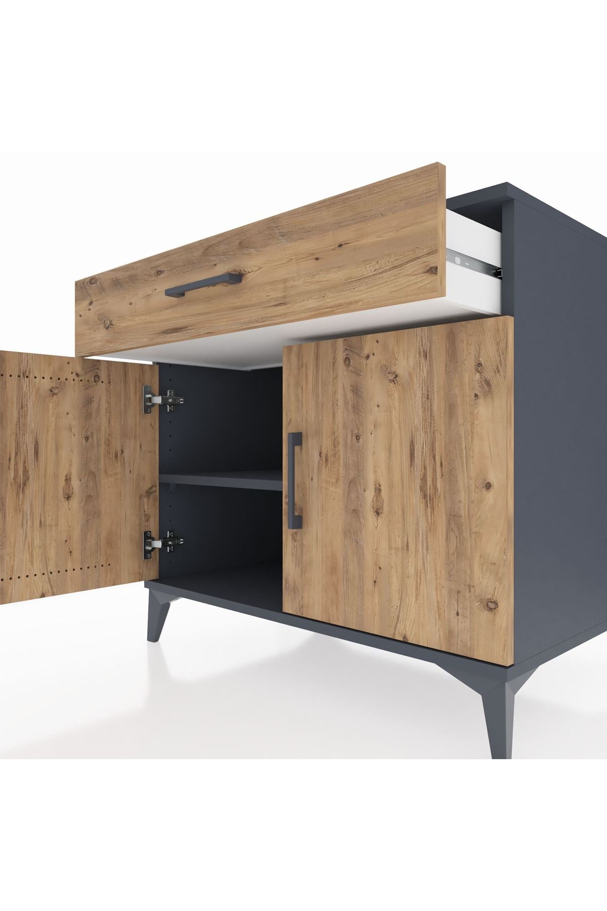 Kronos Şifonyer Tek Raflı Tek Çekmeceli 2 Kapaklı 88x59x80 Antrasit-Çam