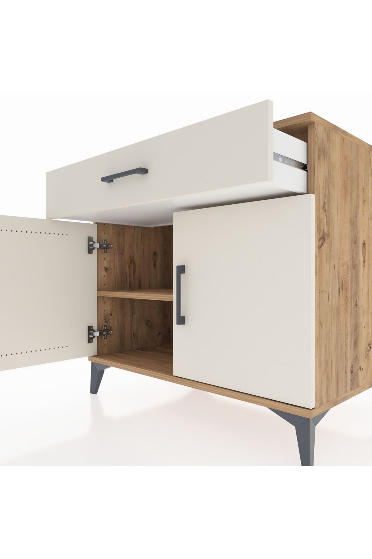 Kronos Şifonyer Tek Raflı Tek Çekmeceli 2 Kapaklı 88x59x80 Çam-Aytaşı