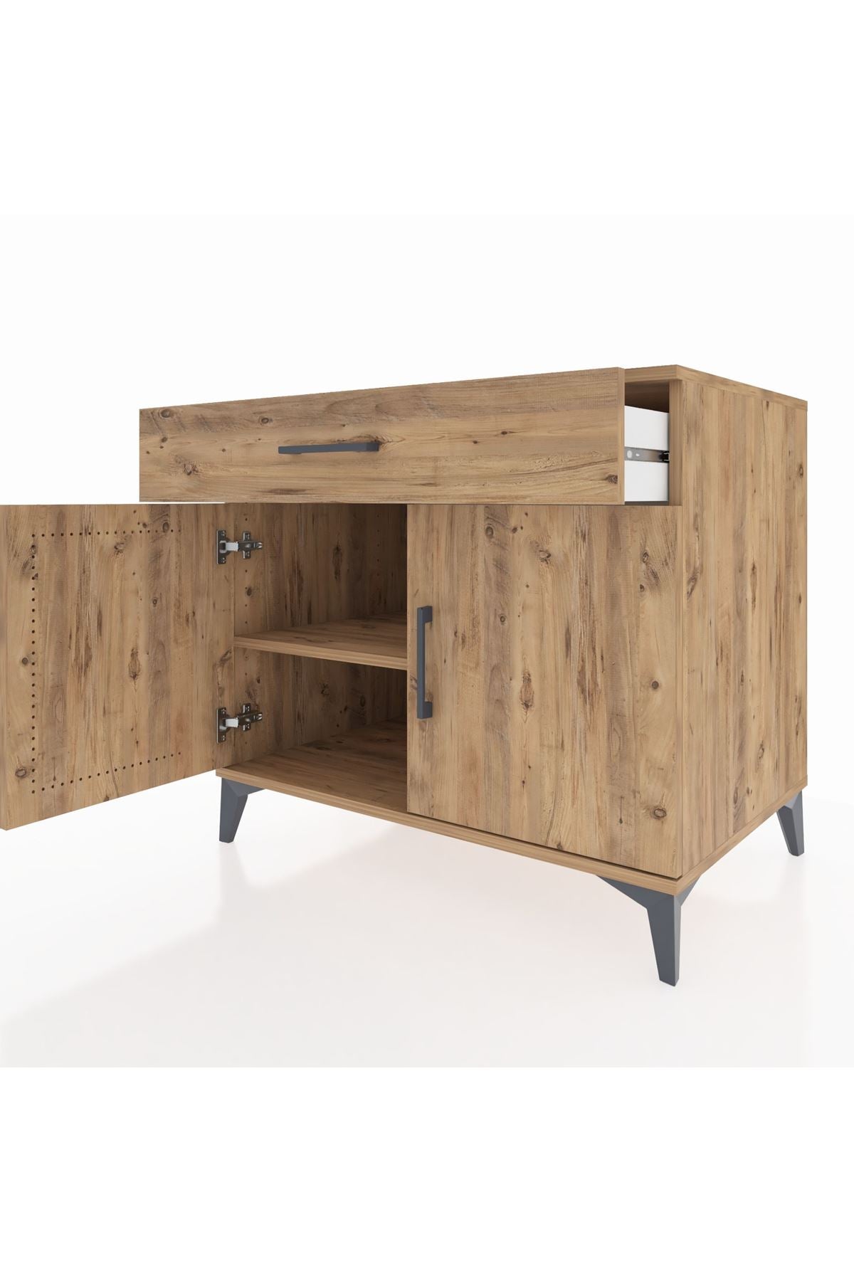 Kronos Şifonyer Tek Raflı Tek Çekmeceli 2 Kapaklı 88x59x80 Çam-Çam