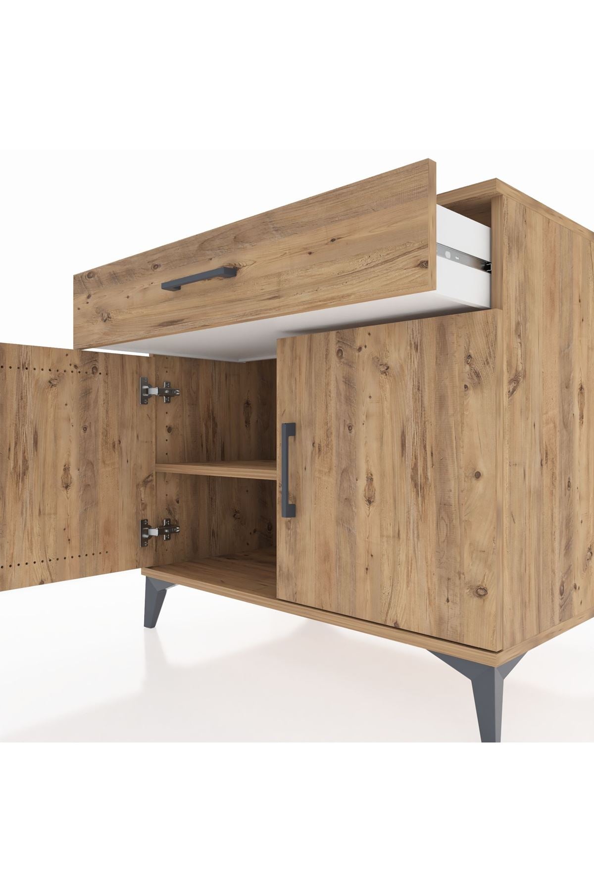 Kronos Şifonyer Tek Raflı Tek Çekmeceli 2 Kapaklı 88x59x80 Çam-Çam