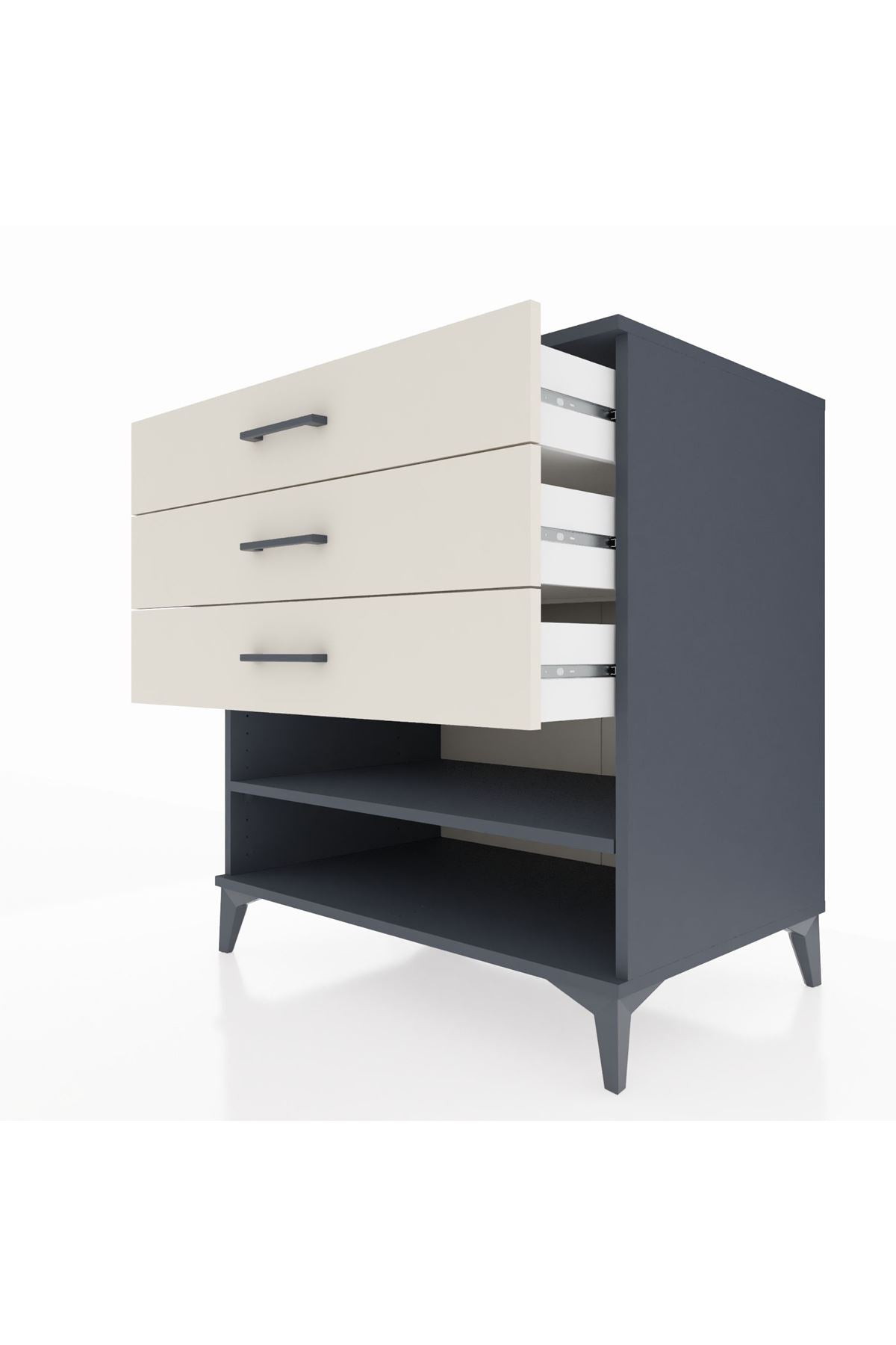 Kronos Şifonyer Tek Raflı 3 Çekmeceli 88x59x96 Antrasit-Aytaşı