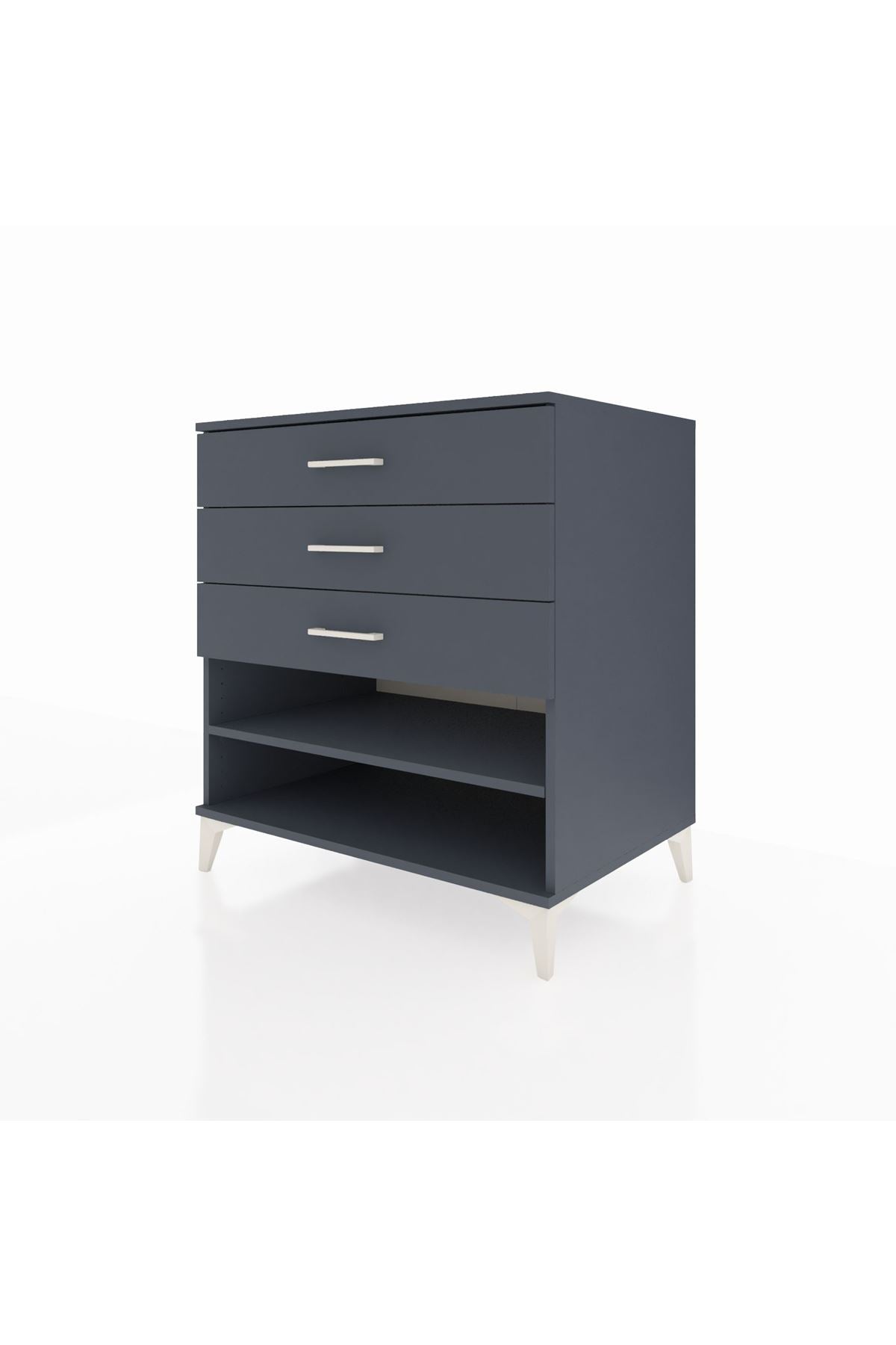 Kronos Şifonyer Tek Raflı 3 Çekmeceli 88x59x96 Antrasit-Antrasit