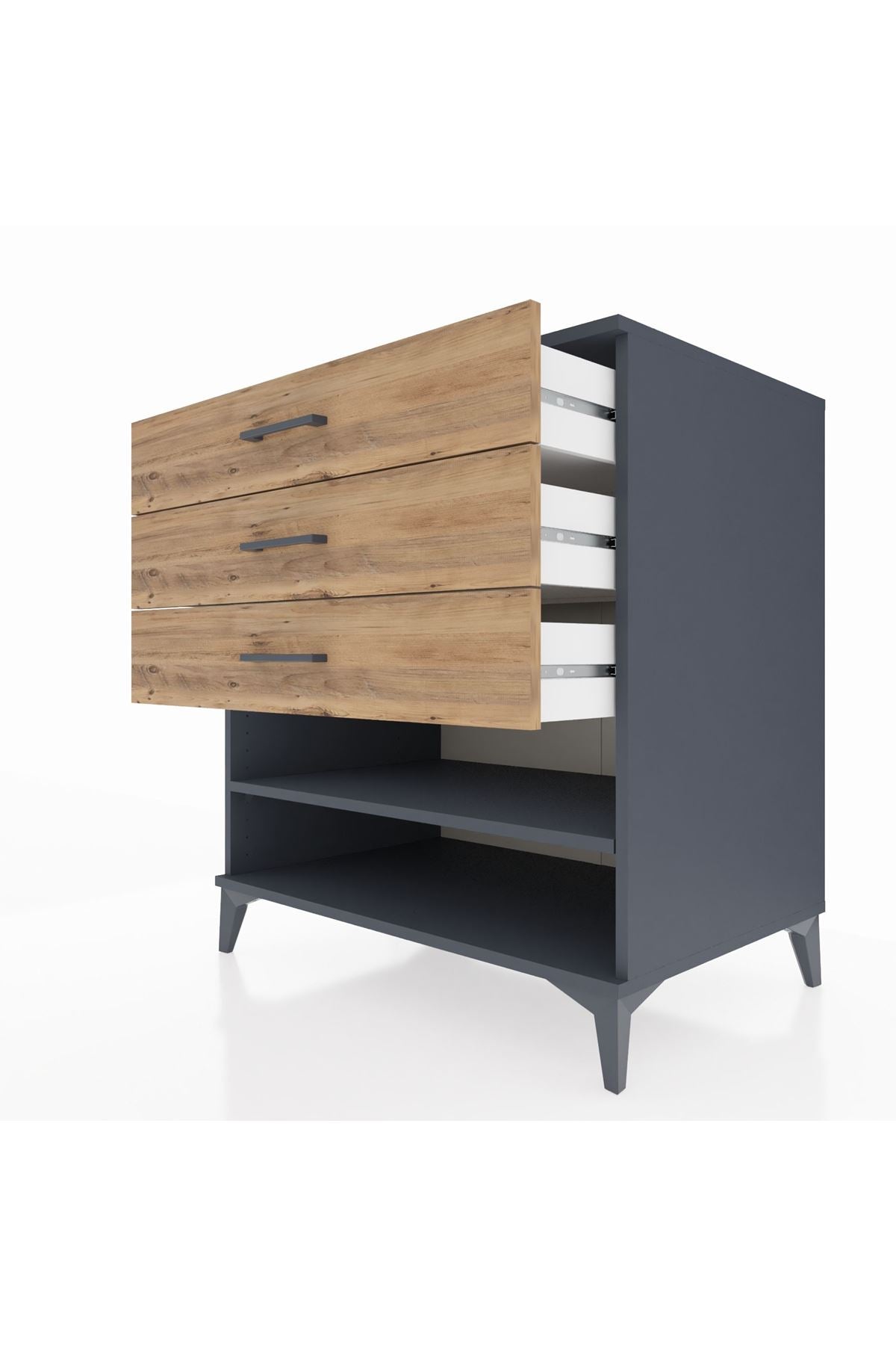 Kronos Şifonyer Tek Raflı 3 Çekmeceli 88x59x96 Antrasit-Çam