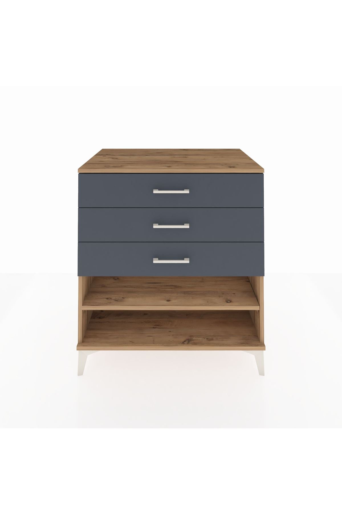 Kronos Şifonyer Tek Raflı 3 Çekmeceli 88x59x96 Çam-Antrasit