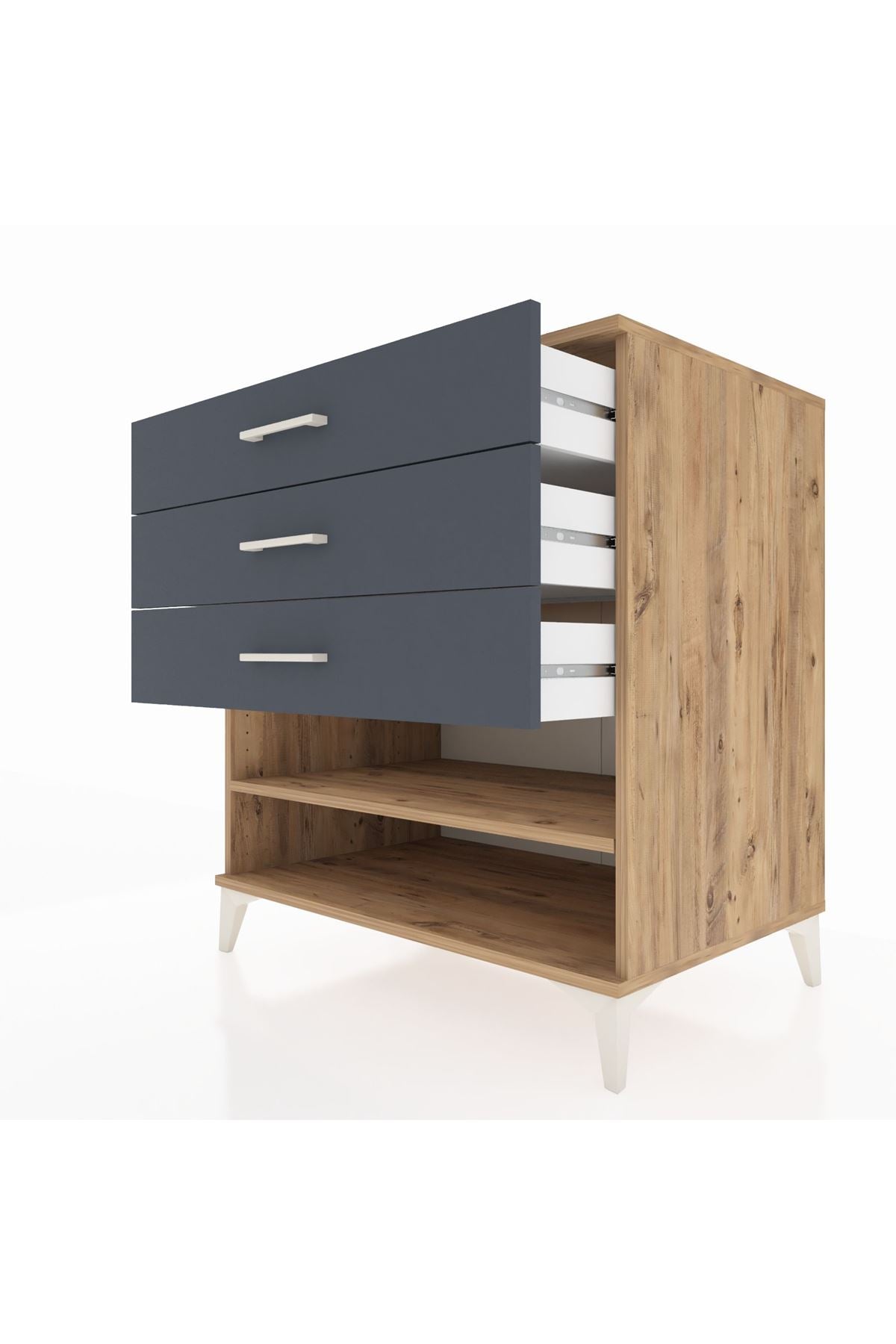 Kronos Şifonyer Tek Raflı 3 Çekmeceli 88x59x96 Çam-Antrasit