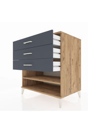 Kronos Şifonyer Tek Raflı 3 Çekmeceli 88x59x96 Çam-Antrasit