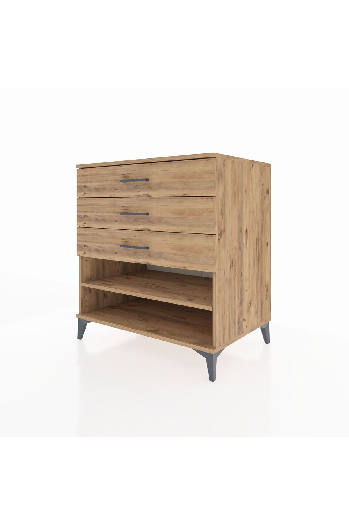 Kronos Şifonyer Tek Raflı 3 Çekmeceli 88x59x96 Çam-Çam