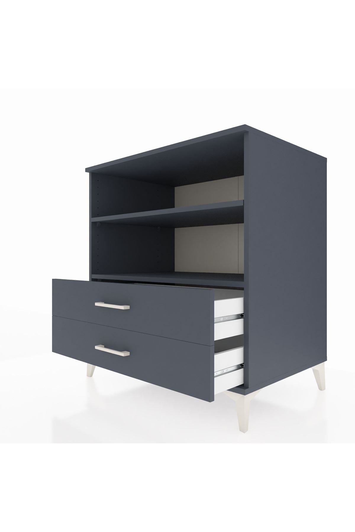 Kronos Şifonyer 2 Raflı 2 Çekmeceli 88x59x96 Antrasit-Antrasit