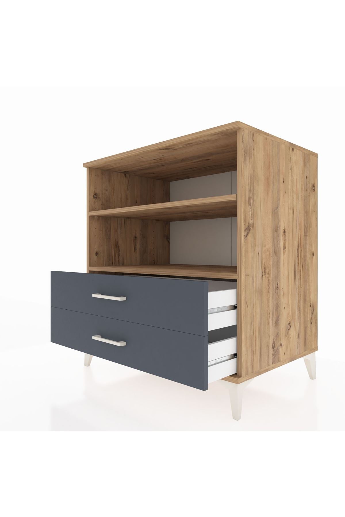 Kronos Şifonyer 2 Raflı 2 Çekmeceli 88x59x96 Çam-Antrasit