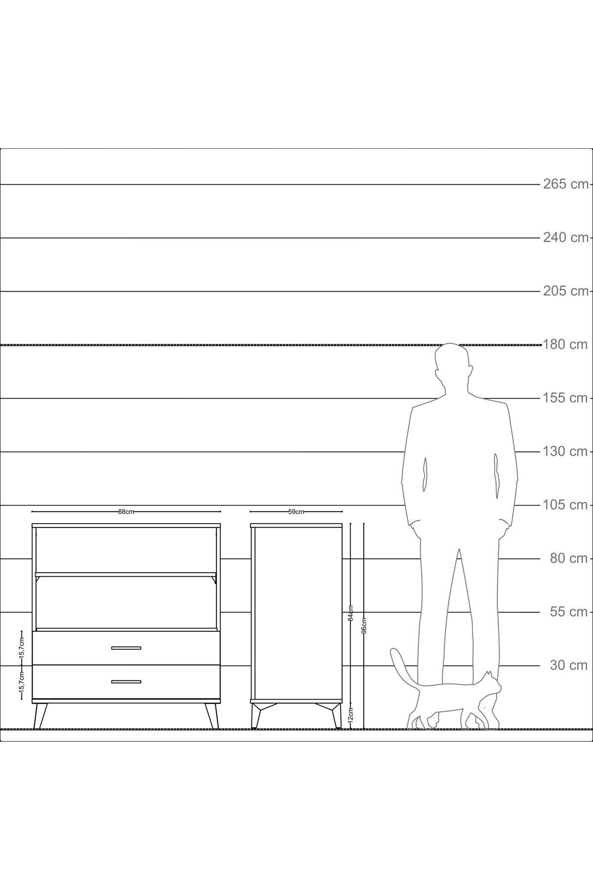 Kronos Şifonyer 2 Raflı 2 Çekmeceli 88x59x96 Çam-Antrasit