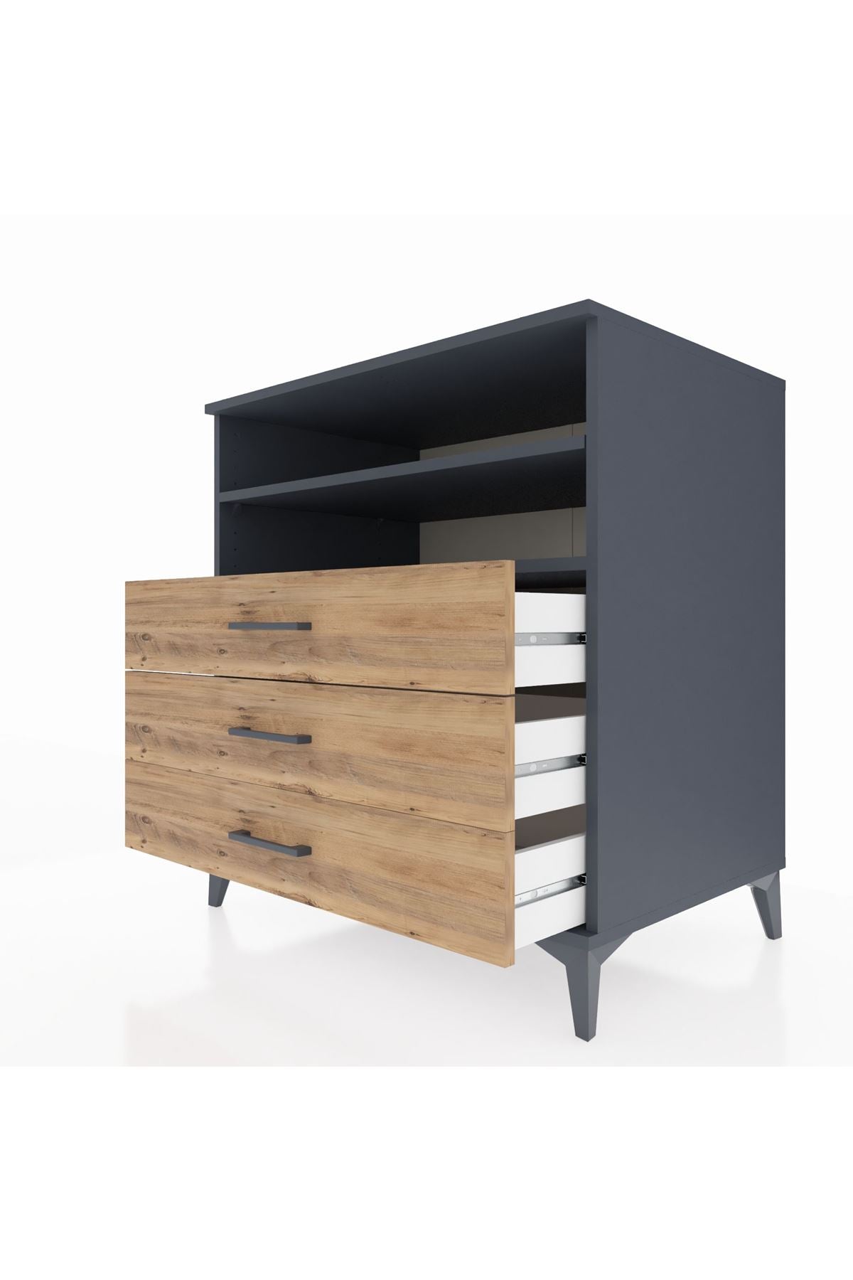 Kronos Şifonyer 2 Raflı 3 Çekmeceli 88x59x96 Antrasit-Çam