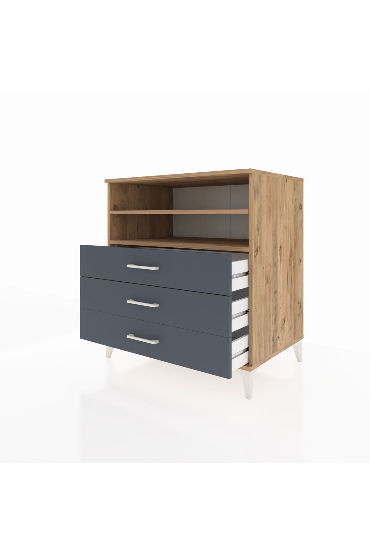 Kronos Şifonyer 2 Raflı 3 Çekmeceli 88x59x96 Çam-Antrasit