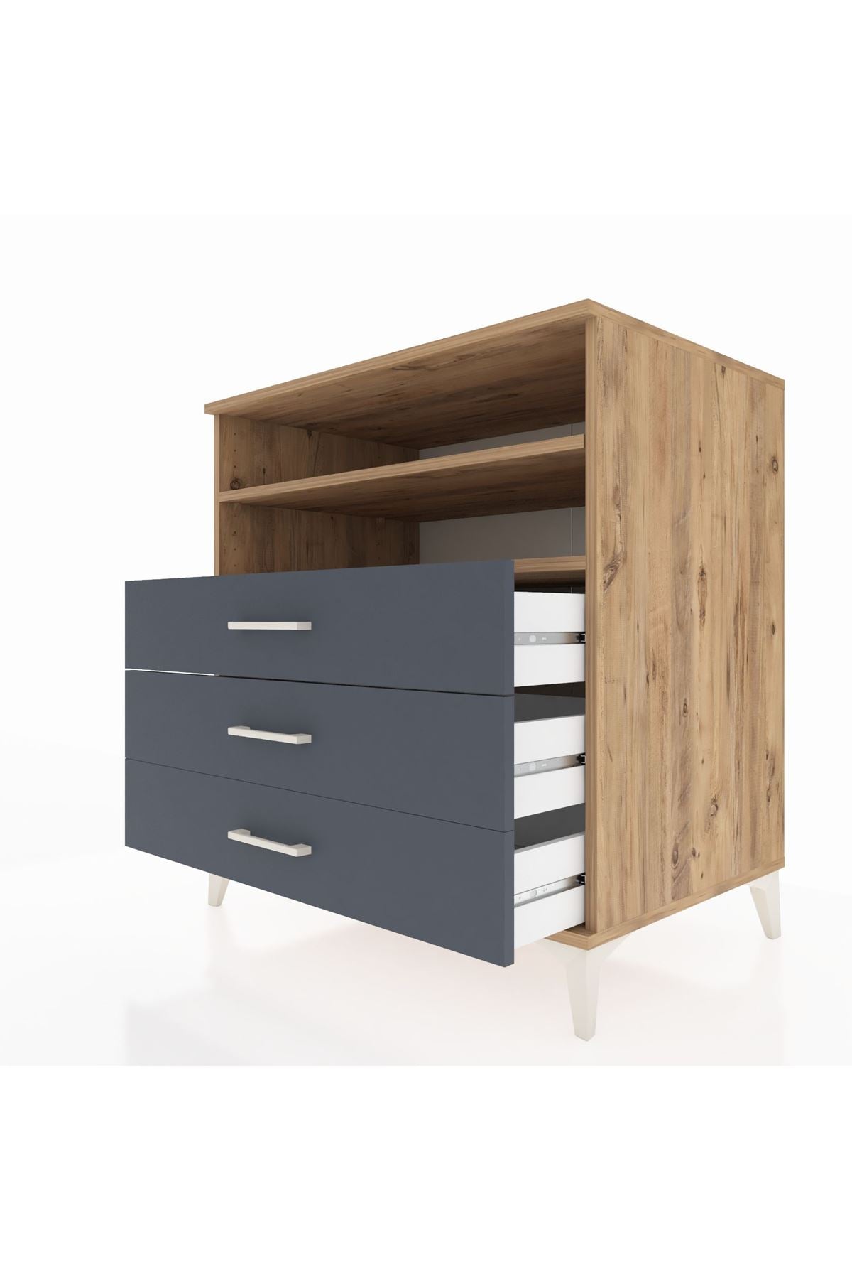 Kronos Şifonyer 2 Raflı 3 Çekmeceli 88x59x96 Çam-Antrasit