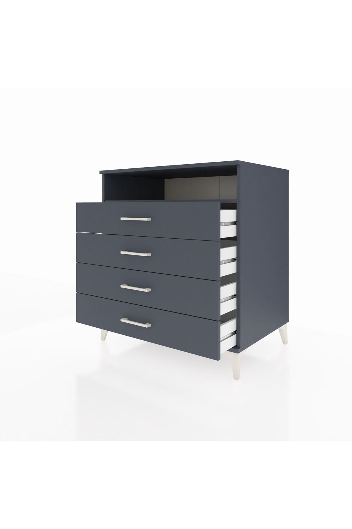 Kronos Şifonyer Tek Raflı 4 Çekmeceli 88x59x96 Antrasit-Antrasit