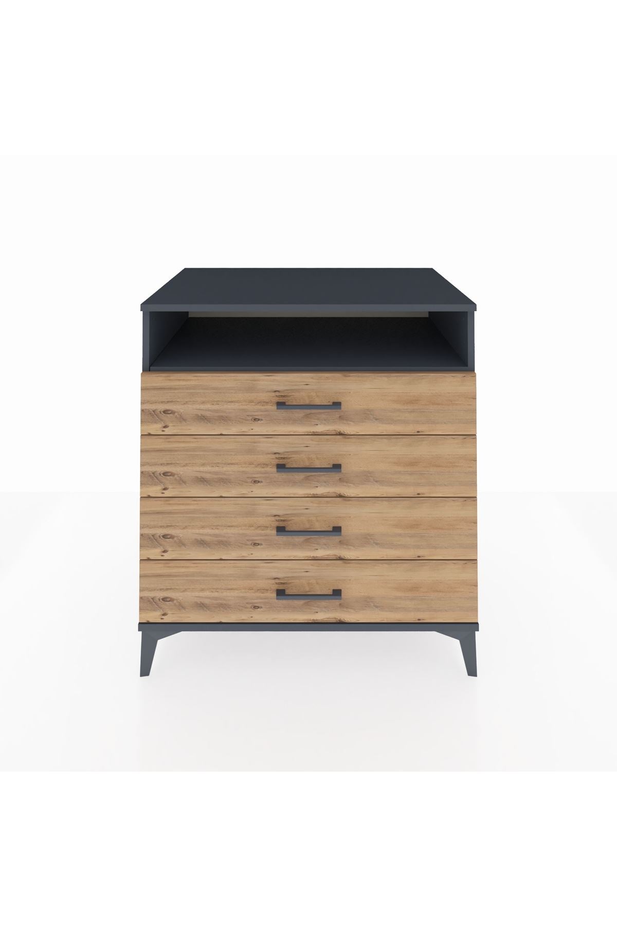 Kronos Şifonyer Tek Raflı 4 Çekmeceli 88x59x96 Antrasit-Çam
