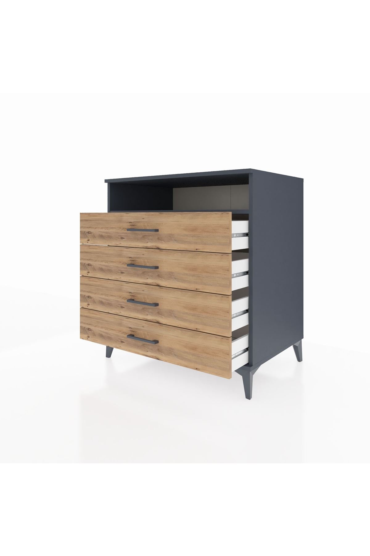Kronos Şifonyer Tek Raflı 4 Çekmeceli 88x59x96 Antrasit-Çam