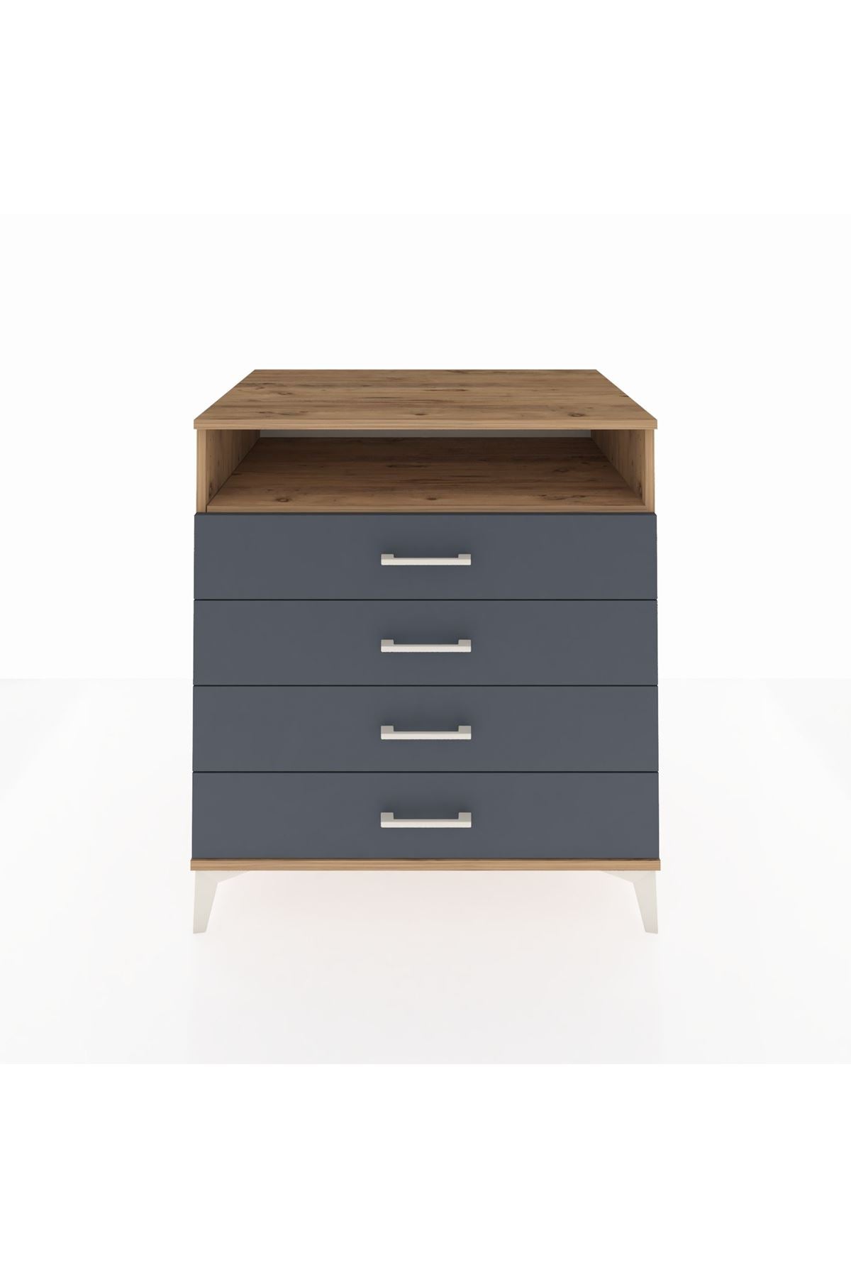 Kronos Şifonyer Tek Raflı 4 Çekmeceli 88x59x96 Çam-Antrasit