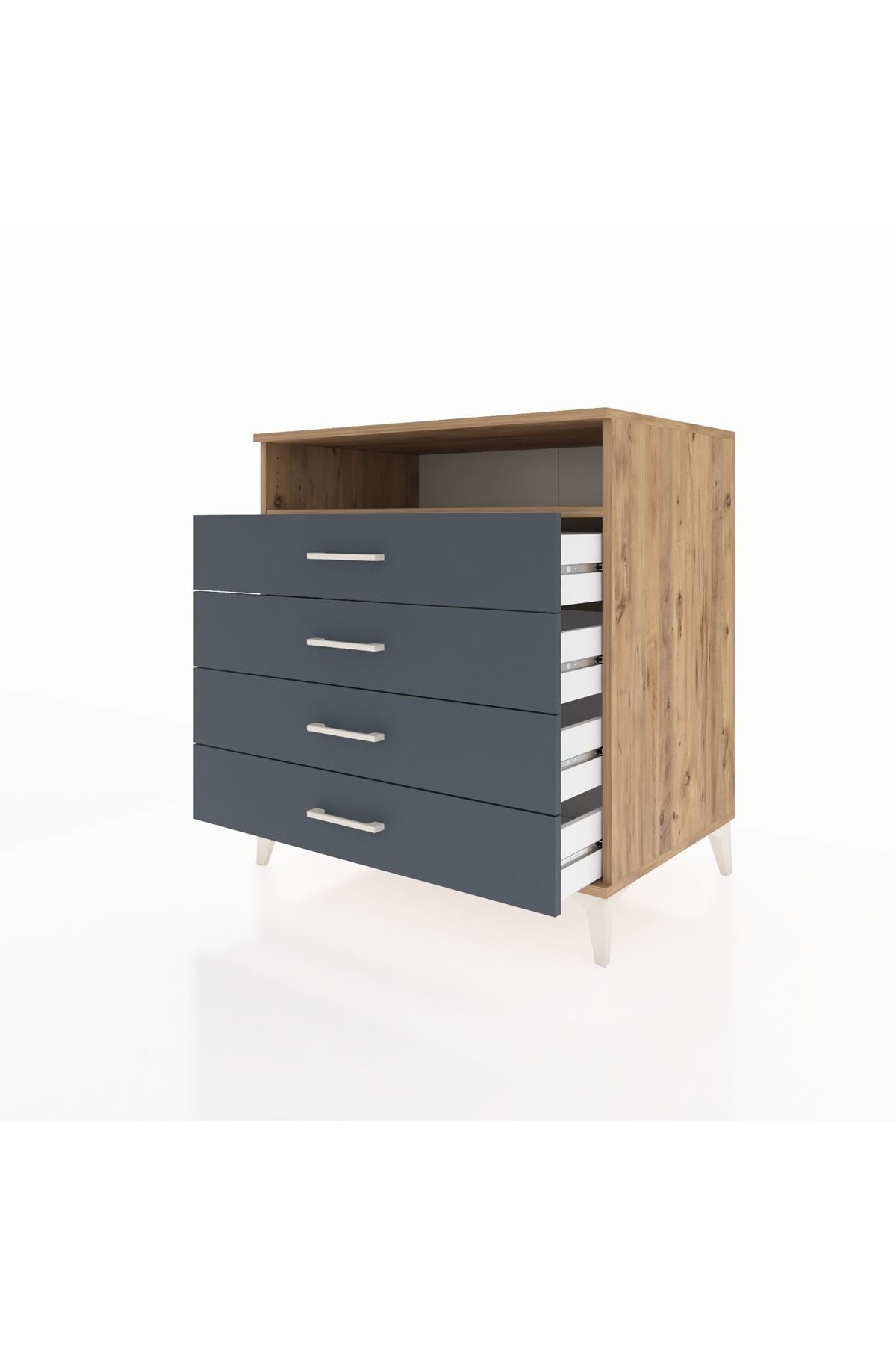 Kronos Şifonyer Tek Raflı 4 Çekmeceli 88x59x96 Çam-Antrasit