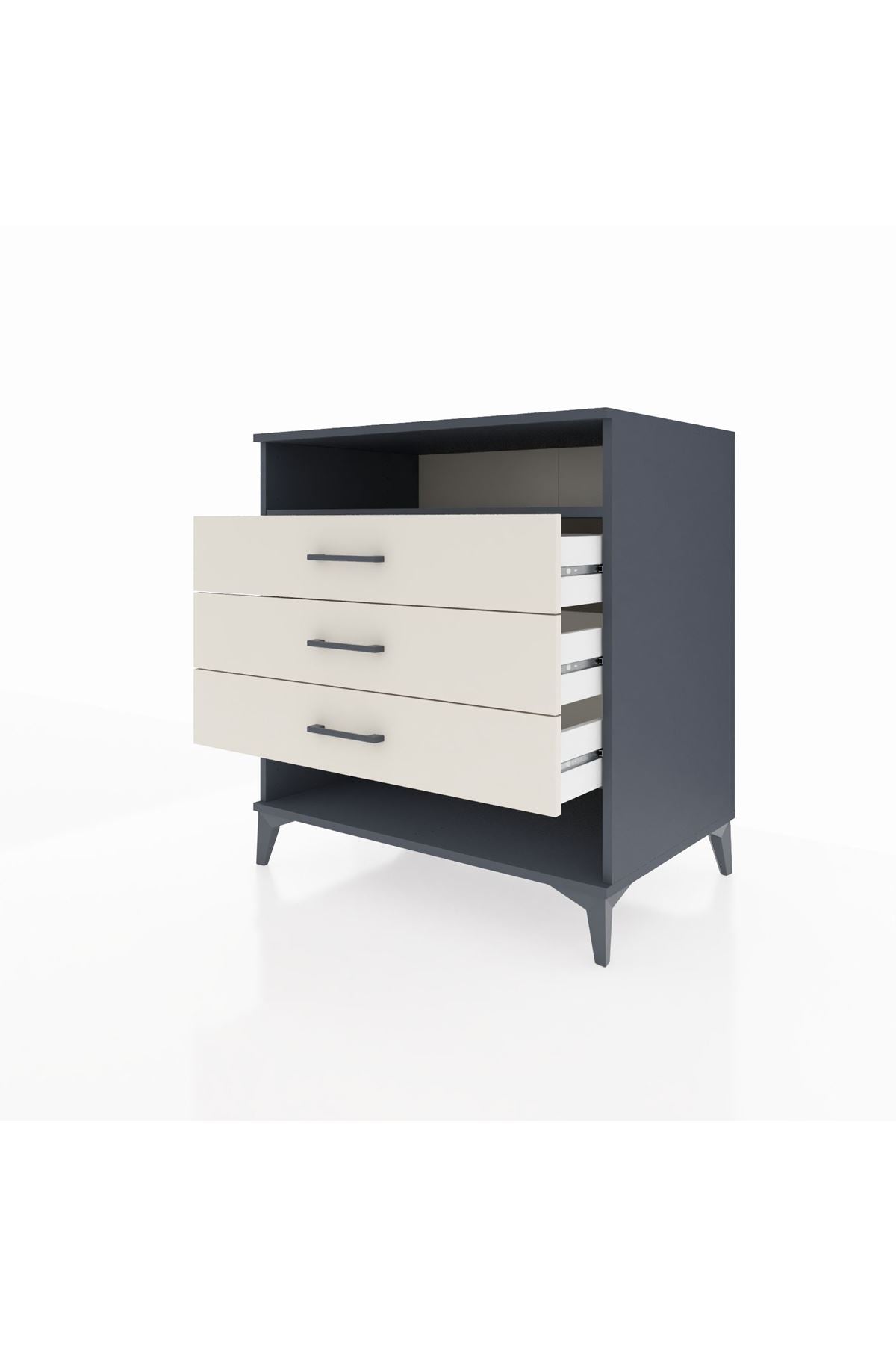 Kronos Şifonyer Tek Raflı 3 Çekmeceli 88x59x96 Antrasit-Aytaşı